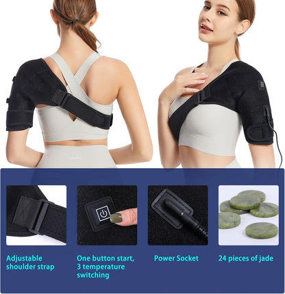 Shoulder Heating Pads for Pain Relief - Jade Stone Heated Shoulder Wrap with 3 Temperature Settings, Ideal for Rotator Cuff, Shoulder Soreness Relief at Home,Office