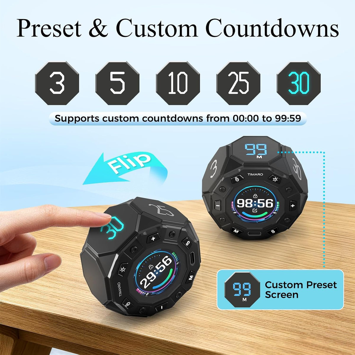 TIMARO Pomodoro Timer with 3/5/10/25/30 Min Presets for Productivity