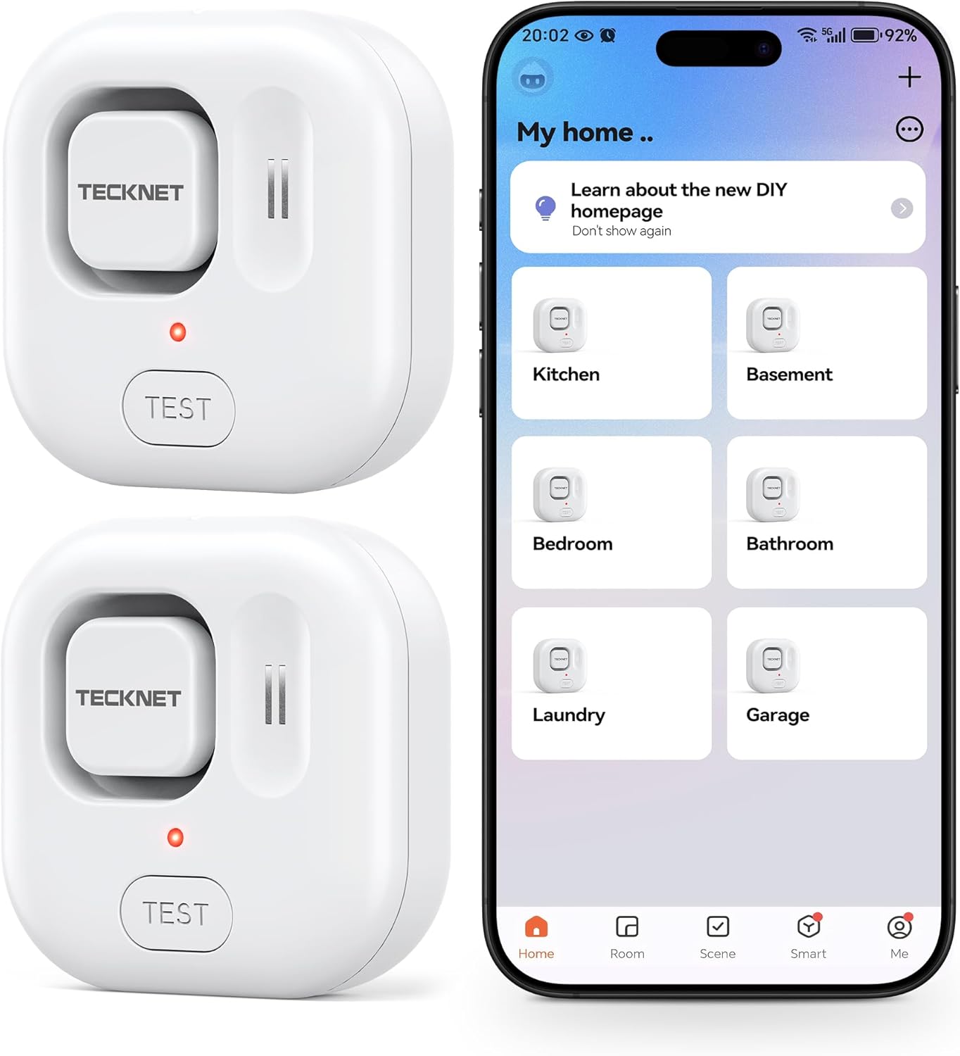 TECKNET WiFi Water Leak Detectors, Leak & Drip Alert with APP Push and Sound Alarm, Smart Water Sensor with 120dB Adjustable Alarm, for Home Kitchen Bathroom Basement (2 Pack, Battery Included)