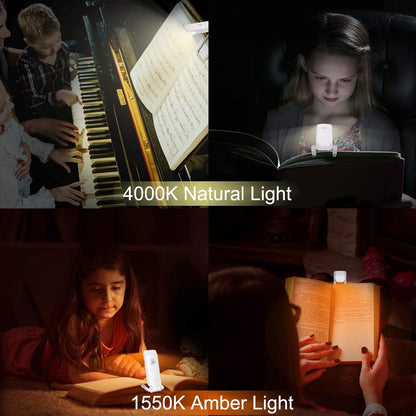 LUXSWAY USB Rechargeable Book Light for Reading,Small Book Reading Light in Bed,Clip On Bookmark Kids Light for Bed,Brightness Adjustable for Eye Care,2 4000K and 2 1550K LEDs for Bookworms