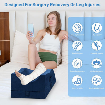 TranquilRelax Leg Elevation Pillow for After Surgery, Wedge Pillow, Grey | Single-leg design, adjustable height, U-shaped cradle, supportive memory foam, washable cover, leg elevation for swelling