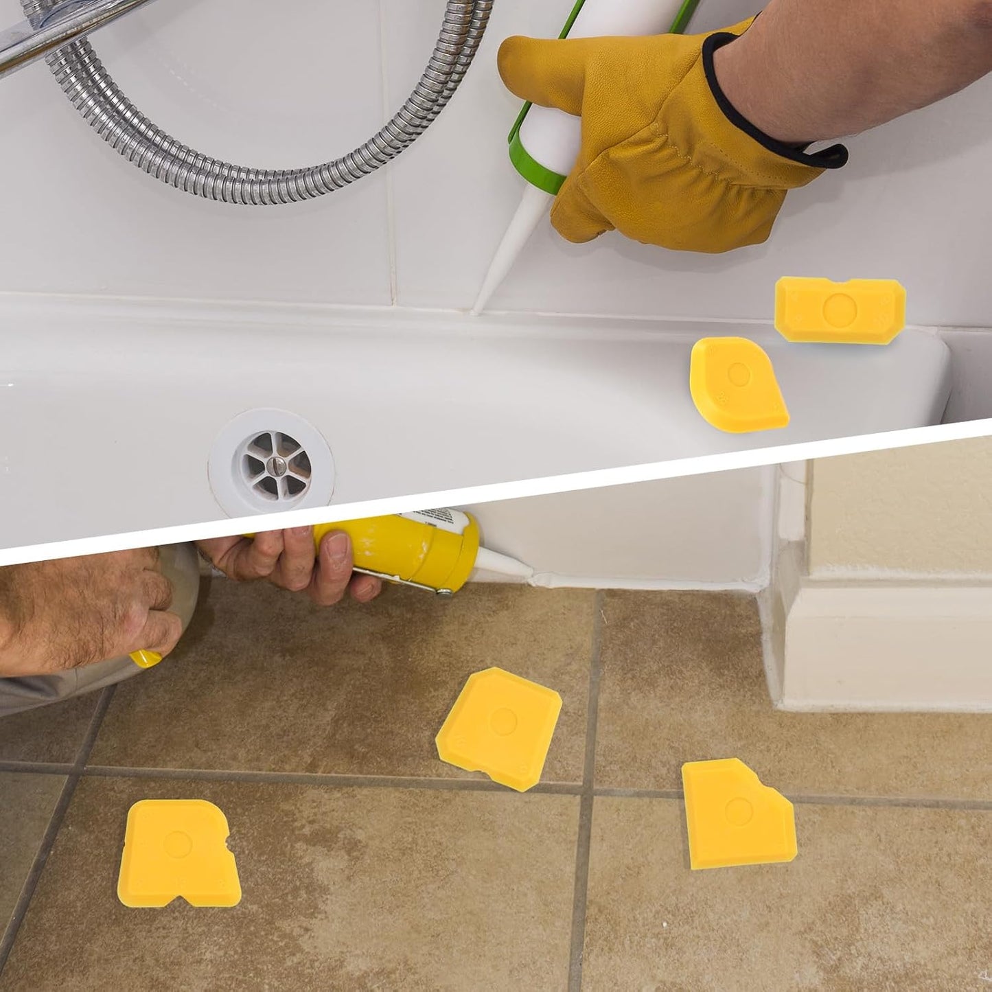 10pcs Silicone Cramer Spreader Caulking Tool Kit, Sealant Profiling Finishing Smoothing Tool Caulk Remover Grout Scraper Mastic Applicator for Kitchen Bathroom Floor Window Sink (Yellow)