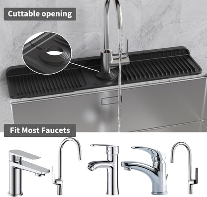 WAFT YEARN 24X5 Inch Silicone Durable Faucet Mat Kitchen Sink Splash Guard Draining Protector Tray Liner Absorbent Protective Counter Accessories For Sink Kitchen Bathroom Laundry Room Bar & RV Black