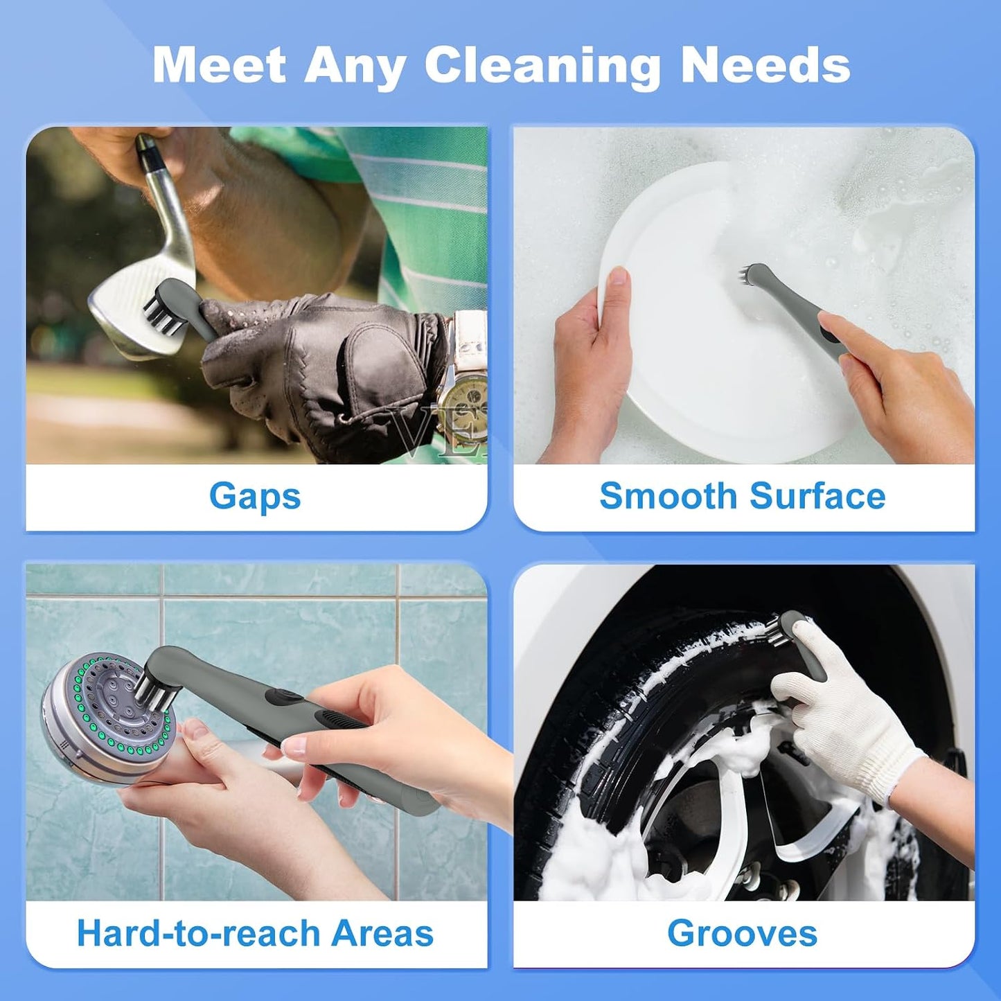 Rechargeable Electric Cleaning Brush with 4 in 1 Multiple Brush Heads and USB Cable, Indoor Household Cordless Motorized Brush for Bathroom Toilet Kitchen Tile Crevice (White & Red)