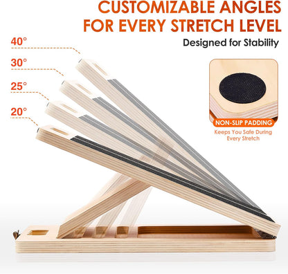 Thickened Wooden Calf Stretching Slant Board, Portable Adjustable Incline Board, 320 Lbs Weight Capacity, Calf Stretch Wedge for Leg, Heel, Suitable for Adults' Leg & Foot Stretching