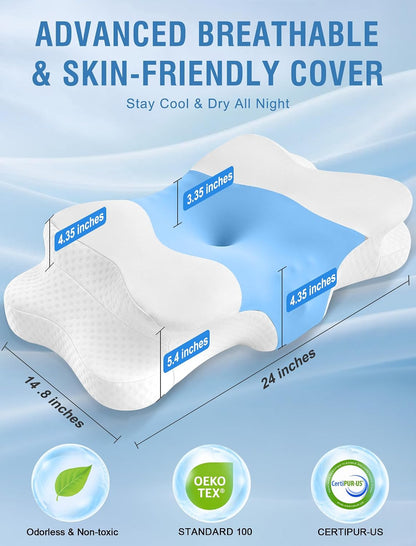 DISSA Cervical Neck Pillow for Side Sleepers Ergonomic Contour Memory Foam Pillow with Adjustable Orthopedic Neck Support for Pain Relief - Gift for Christmas & Birthdays