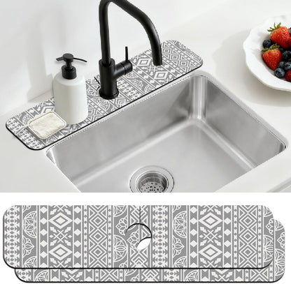 2Pcs Peonies Kitchen Sink Splash Guard Faucet Mat Vintage Florals Faucet Mat For Bathroom Kitchen 5.5x23.6In