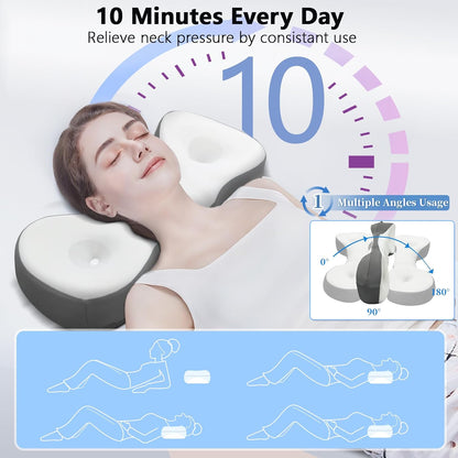 Cervical Neck Roll Pillow, Say Goodbye to Neck Pain, Travel Neck Support Pillow for Side Sleepers, Ergonomic Memory Foam Camping Pillow, Cervical Traction Device with Storage Bag