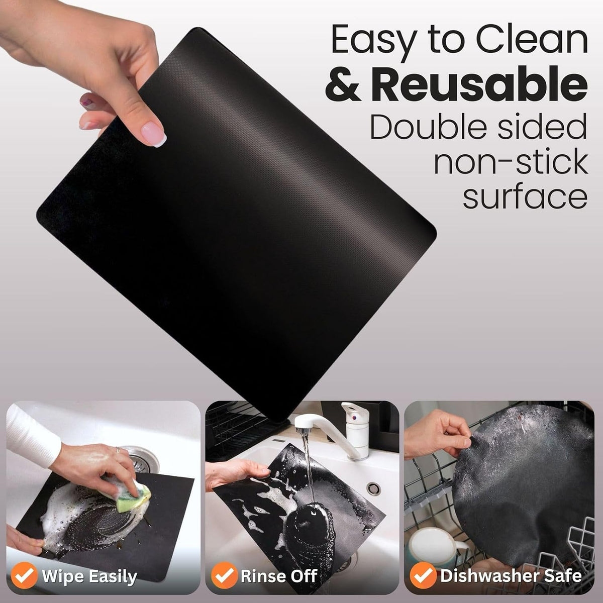 Buself Toaster Oven Liner – Compatible with Breville, Cuisinart, Black & Decker, Dash, and More – Nonstick Heat Resistant Reusable Air Fryer Liners, PFOA & BPA Free, 9x11", Black