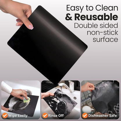 Buself Toaster Oven Liner – Compatible with Breville, Cuisinart, Black & Decker, Dash, and More – Nonstick Heat Resistant Reusable Air Fryer Liners, PFOA & BPA Free, 9x11", Black