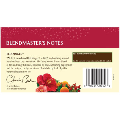 Celestial Seasonings Raspberry Zinger Herbal Tea, Caffeine Free, 20 Tea Bags Box