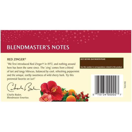 Celestial Seasonings Raspberry Zinger Herbal Tea, Caffeine Free, 20 Tea Bags Box