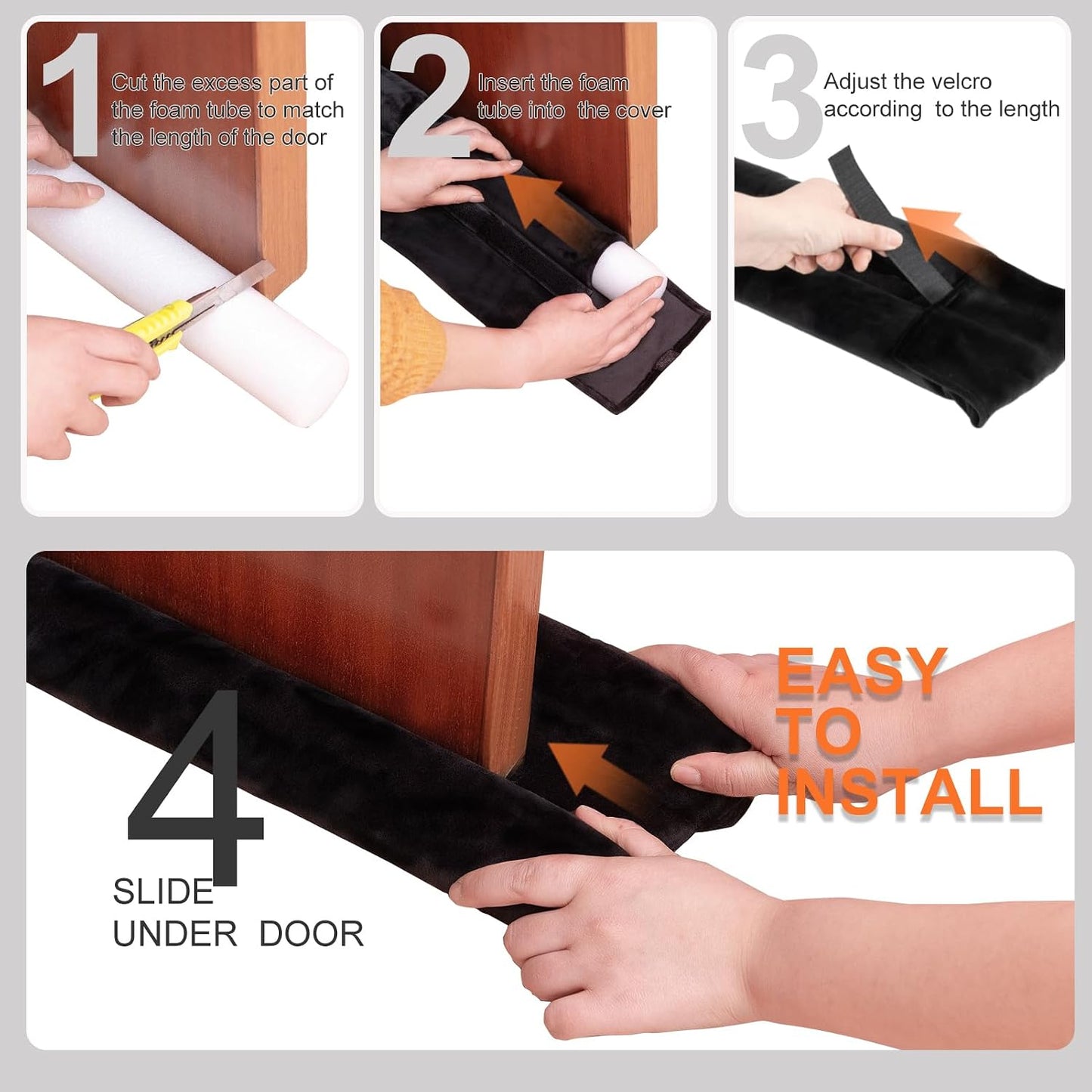 Under Door Draft Stopper 30-38" Adjustable Wind Stopper for Door & Window, Foam Door Sweep Air & Noise Blocker for Bottom of Doors Double Side Seal - Black