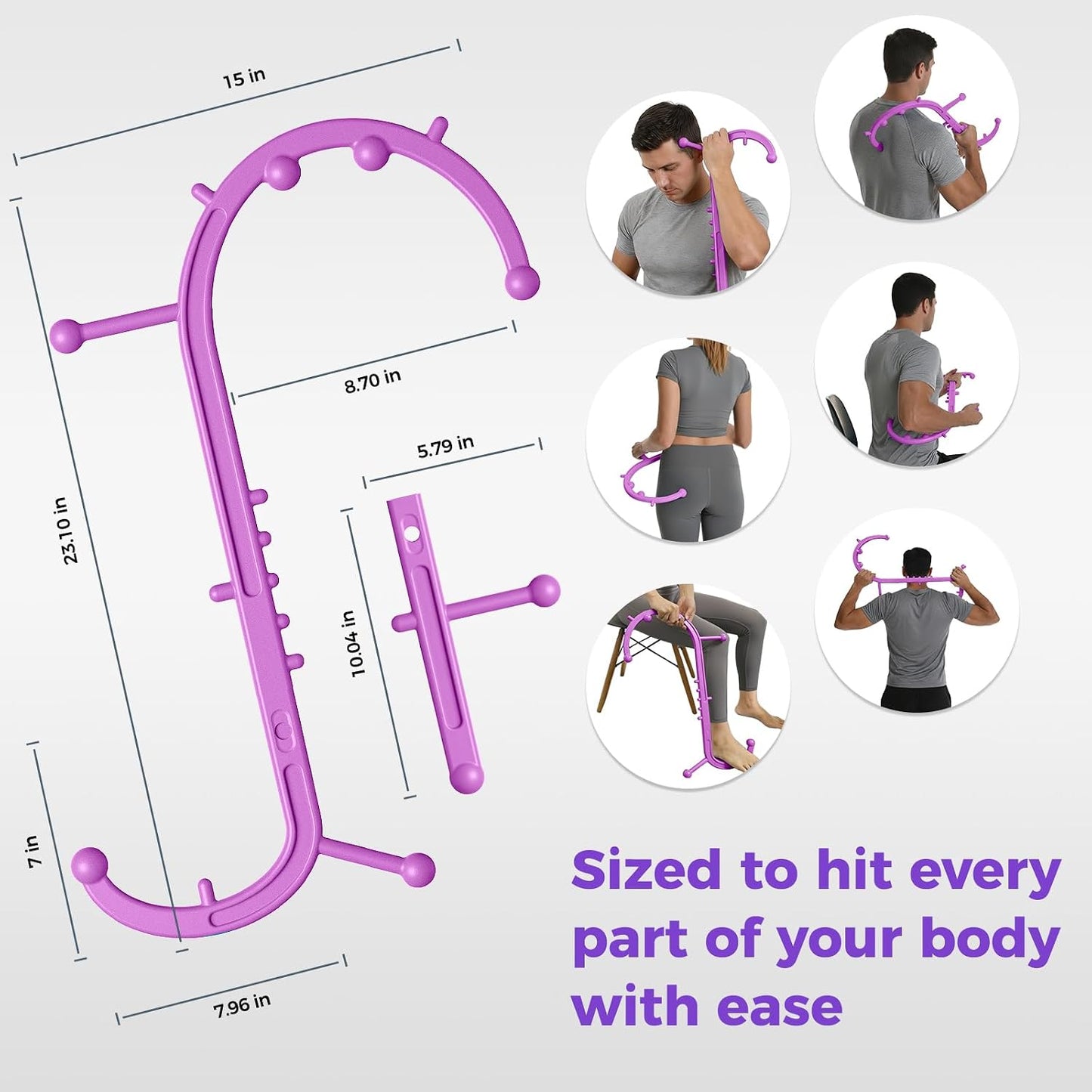 Detachable Trigger Point Massage Tool for Body Muscle Pain Relief | Button-Release Design, S/C, Massage Hook for Back, Neck & Shoulder, Pressure Point Therapy Tool for Deep Tissue Relief