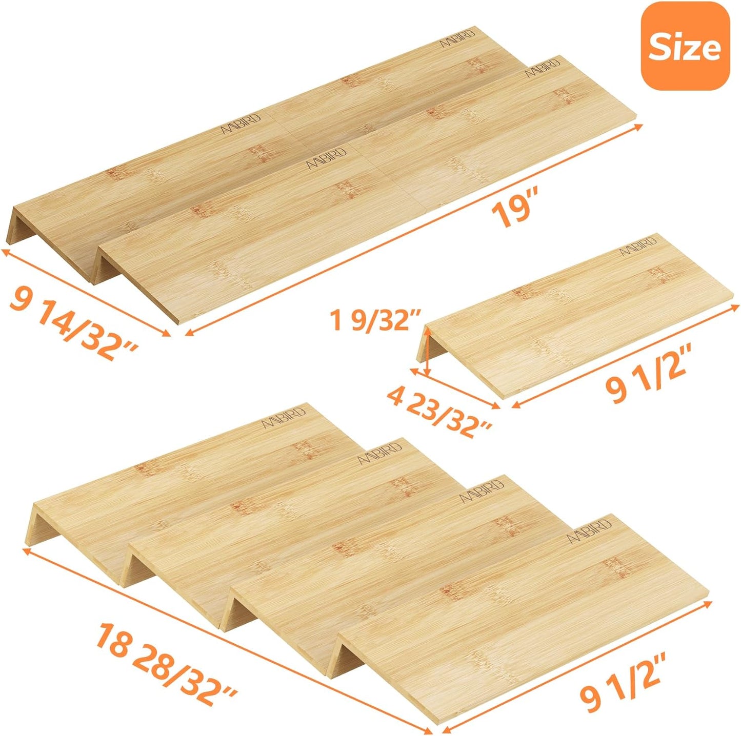 AMBIRD Bamboo Spice Drawer Organizer with Non-slip Mat,4 Tier - 2 Set Jar Spice Rack Tray From 9.5''to 19'', Seasoning Organizer for Kitchen,Cabinet,Drawers,Countertop