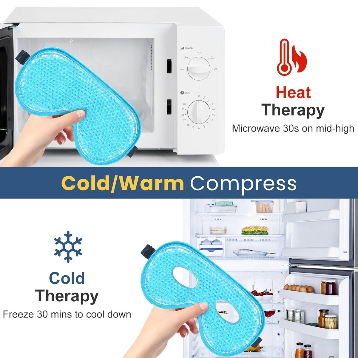 BeeVines Cooling Eye Mask, XL Jumbo Size Freezer Gel Eye Masks (2 Pack)