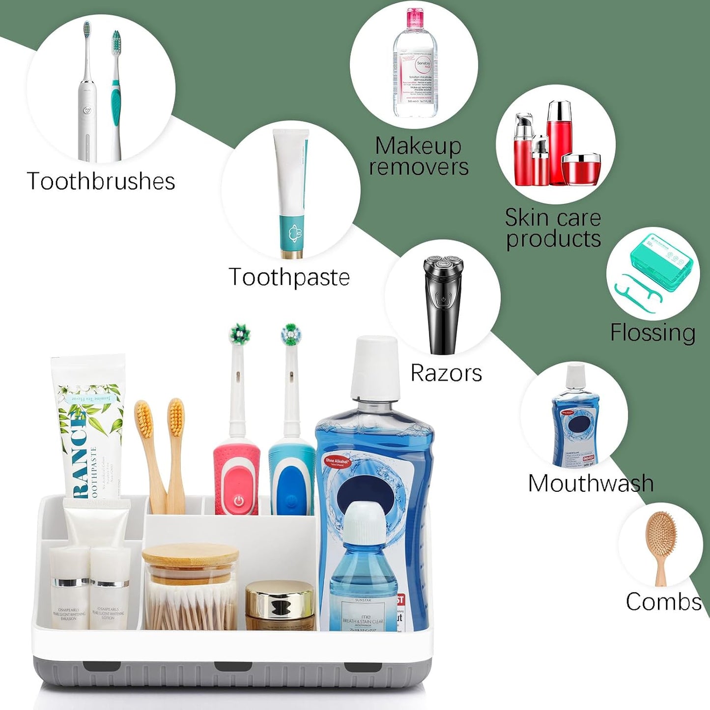 GFWARE Black Toothbrush Holder - 7 Slots Bathroom Organizer Countertop with Drainage Matte Black Electric Toothbrush and Toothpaste Holder for Bathroom Accessories Organization Vanity Sink Storage | Detachable 7 Slots Matte Black Kid Electric Toothbrush