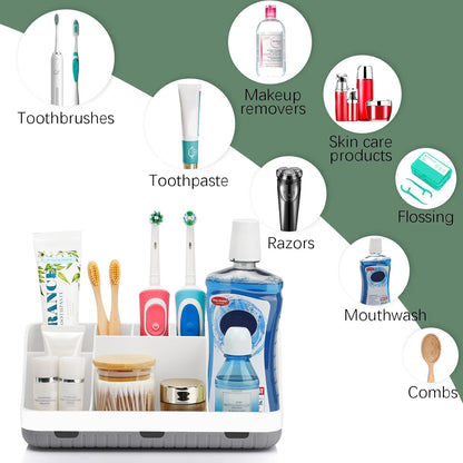 GFWARE Black Toothbrush Holder - 7 Slots Bathroom Organizer Countertop with Drainage Matte Black Electric Toothbrush and Toothpaste Holder for Bathroom Accessories Organization Vanity Sink Storage | Detachable 7 Slots Matte Black Kid Electric Toothbrush