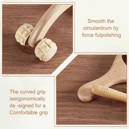 AHANDMAKER 4Pcs Massage Tool Set 4 Styles Wooden Gua Sha Tool, T-Shape Massage Roller, Therapy Trigger Point Massage Tool for Body, Face, Shoulder, Arm, Leg, Foot, Almond White