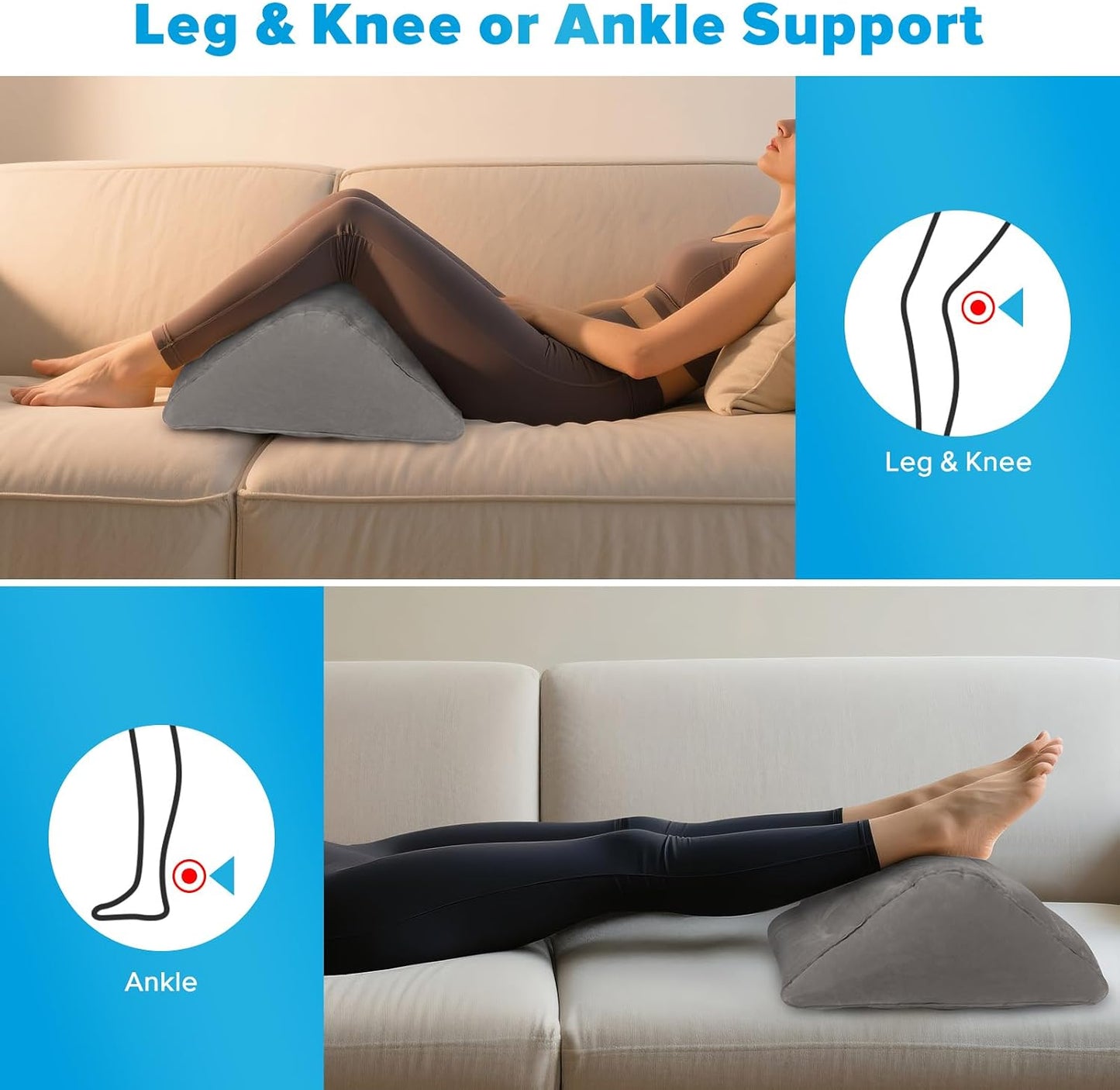 USHMA Inflatable Knee Wedge Pillow for Back Sleeping - Ultimate Under Knee Pillow for Sleeping on Back, Comfortable Inflatable Leg Wedge Pillow, Blow up Triangle Pillow for Legs Bolster