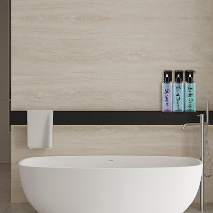 AUMIO 16.9oz Shampoo Dispenser for Shower Wall 3 Chamber, Drill Free Shampoo and Conditioner Dispenser with 6 Waterproof Labels, Wall Mounted Shower Soap Dispenser Shampoo Bottles for Home Bathroom