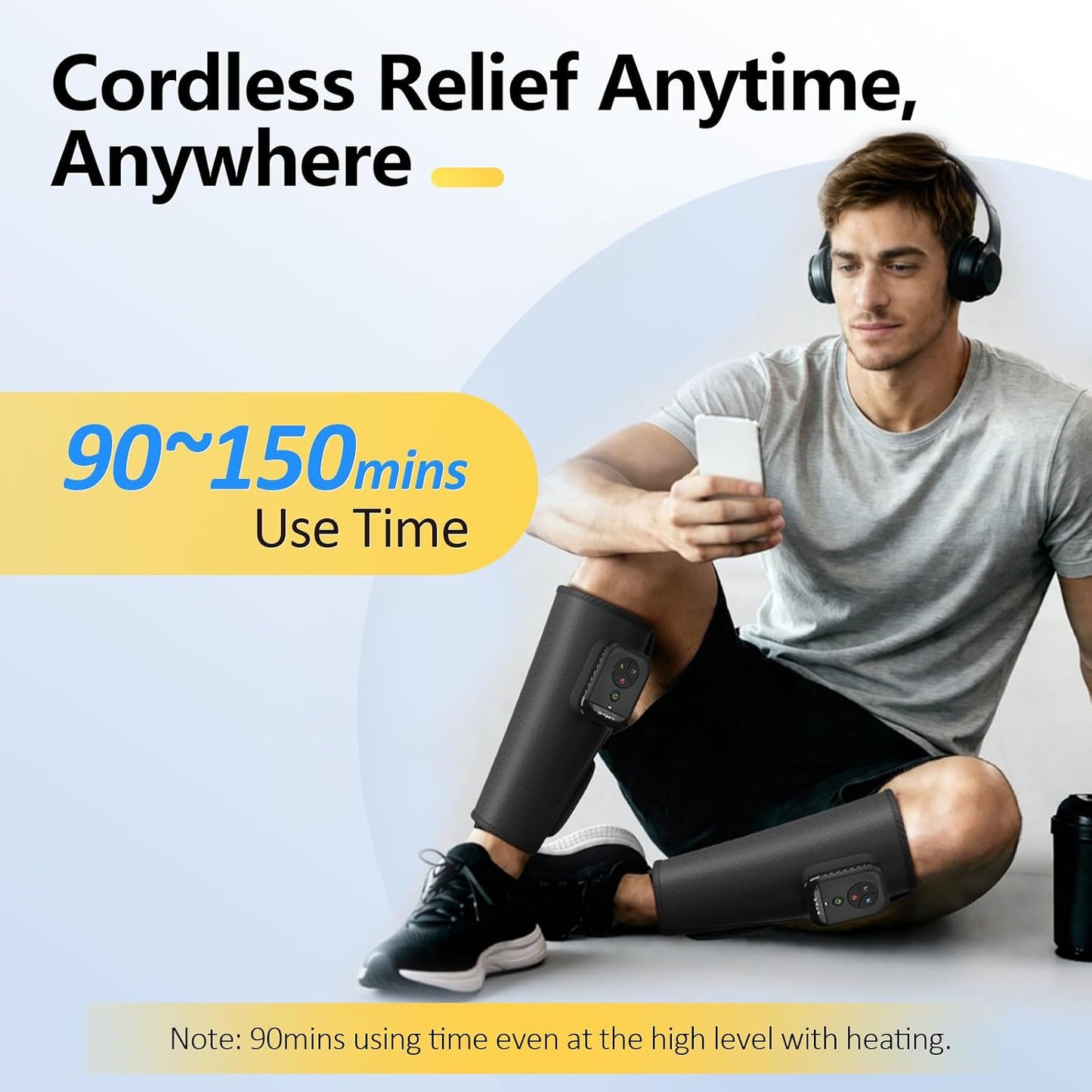 Comfytemp Cordless Air Compression Calf Massager with Heat (Fit 13"~18") | Recovery for Varicose Veins, RLS, Portable Leg Compression Massager for Circulation and Pain Relief, Ideal for Men Women