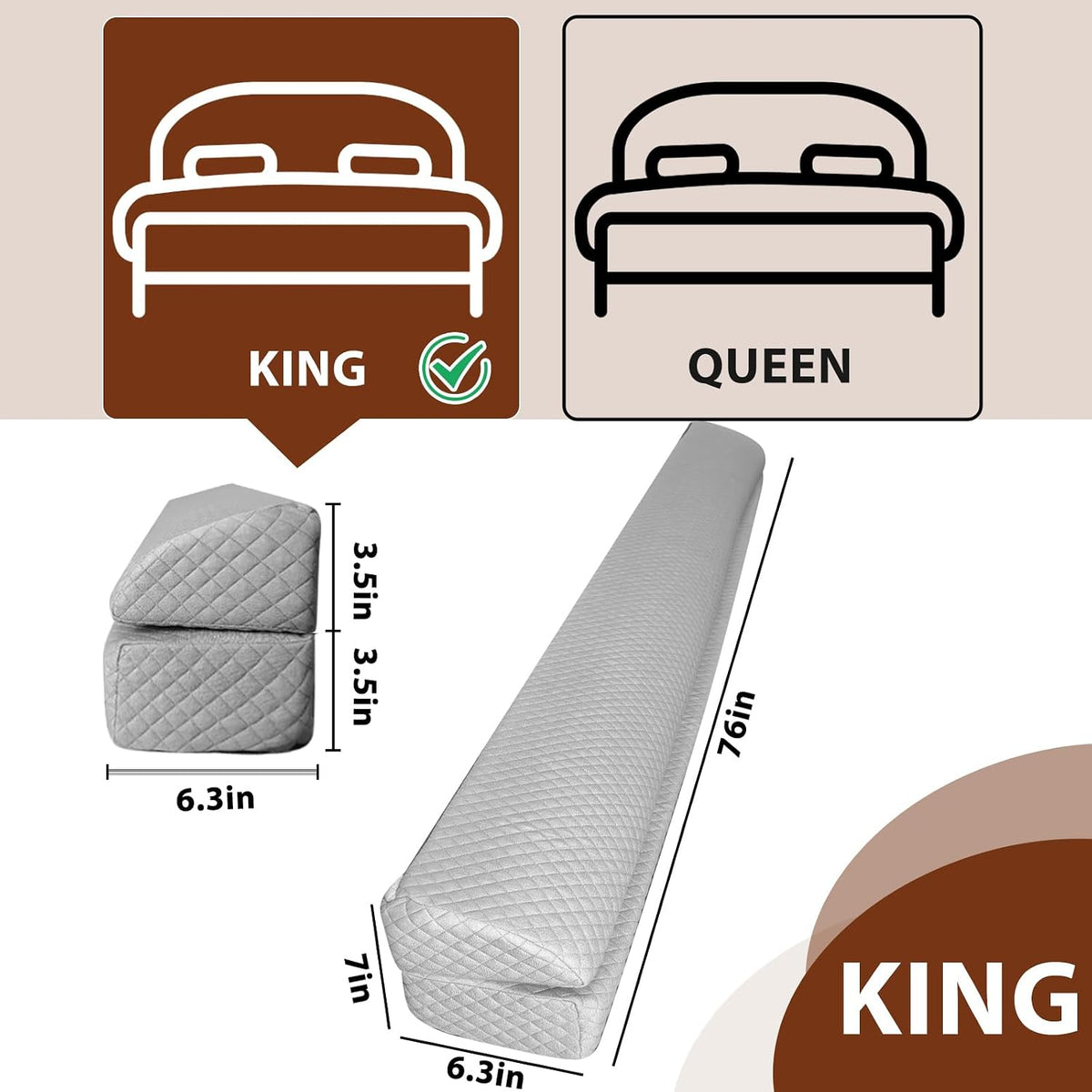 4 Modes Pillow Wedge for Headboard Gap, Foldable Bed Wedge Pillow, Bed Gap Filler King Size Fill The Gap (0-7"), Mattress Gap Filler Long Pillow Between Headboard and Mattress