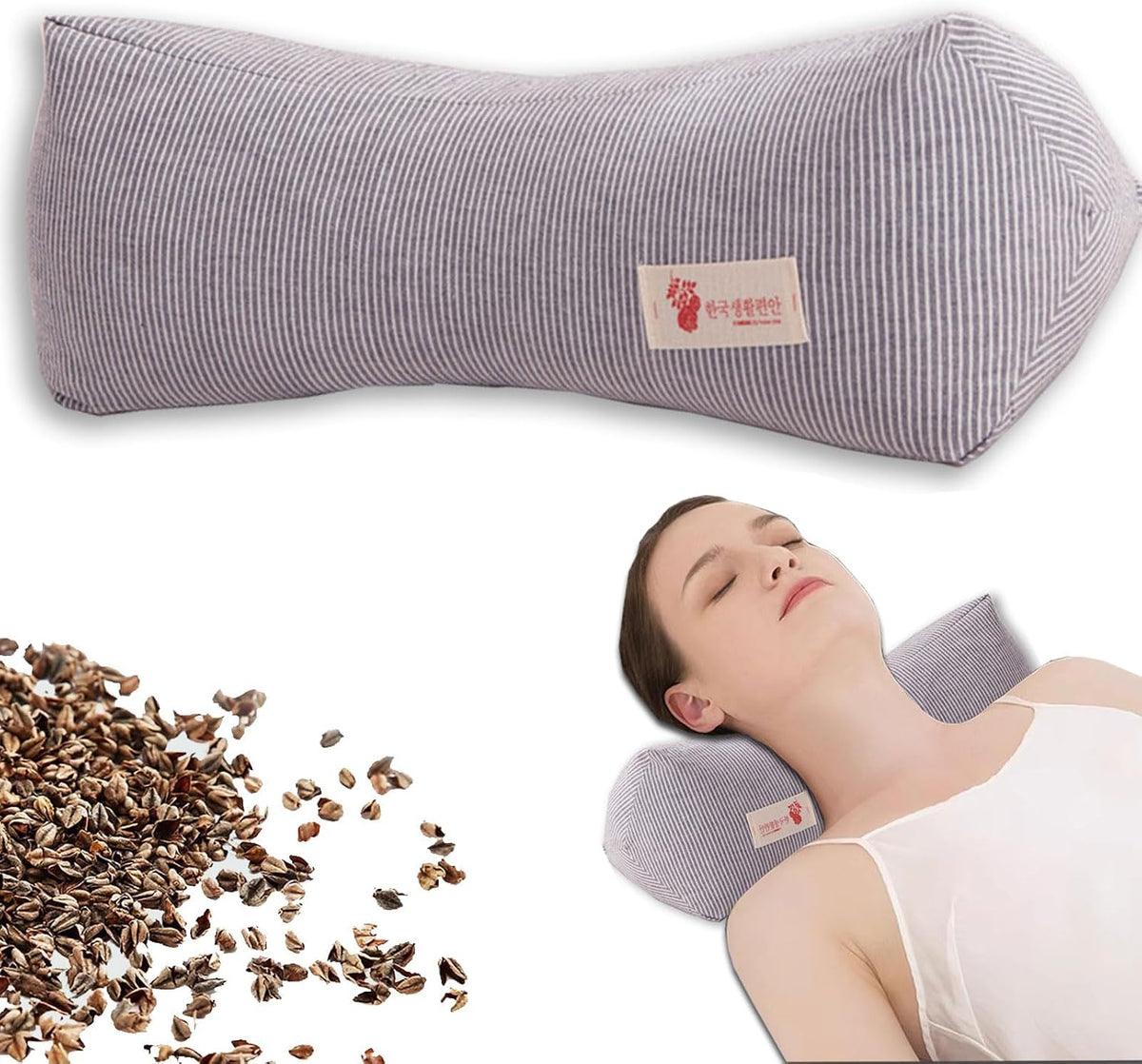Neck & Cervical Pillows Buckwheat Pillow ，Neck Support Pillow Cervical Neck Roll Bolster Pillow，Neck Pain Relief for Back and Side Sleepers Round Pillows (Pink)