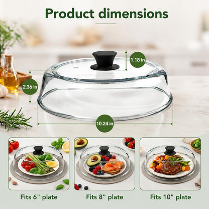 10" Glass Microwave Splatter Cover with Silicone Mat | 100% Metal-Free, Ceramic Screw, Heavy-Duty Borosilicate Glass, Anti-Scald Handle, BPA-Free, Dishwasher Safe
