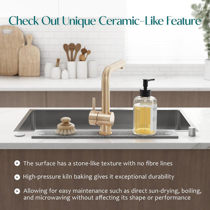Stone Faucet Mat for Kitchen Sink – Diatomite Drying Stone Mat & Sink Protector, Prevents Moisture – Sink Splash Guard Water-Absorbing Stone Tray for Bathroom Counter (Light Grey, 20" x 3.9")