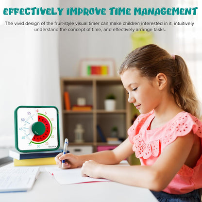 Secura 7.5-Inch Fruit Visual Timer for Kids, 60-Minute Countdown Timer for Classroom or Kitchen, Durable Mechanical Timer Clock with Magnetic Backing (Orange)