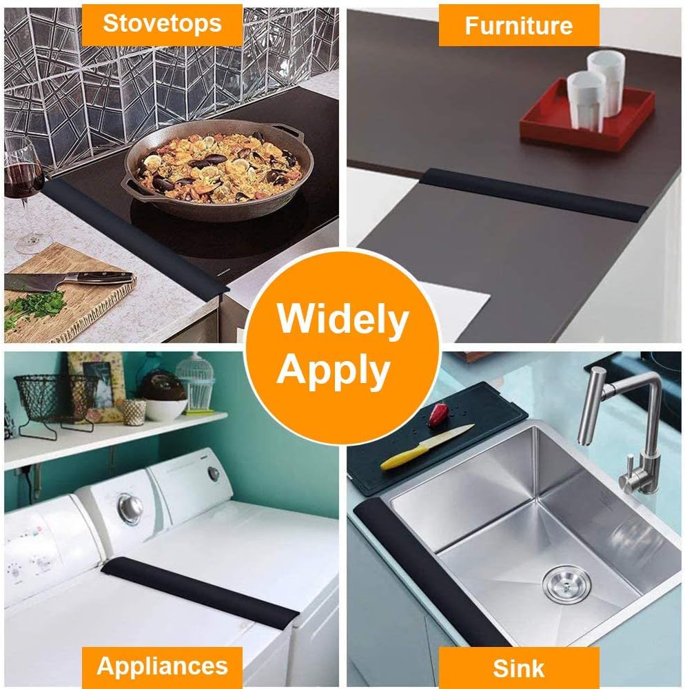 FLSEPAMB Silicone Stove Gap Covers, 2 Pack Heat Resistant Oven Gap Filler Seals Gaps with Anti-Slip Mirror Base, Stain Resistant Stove Counter Gap Cover Silicone Strips Between Stovetop and Counter
