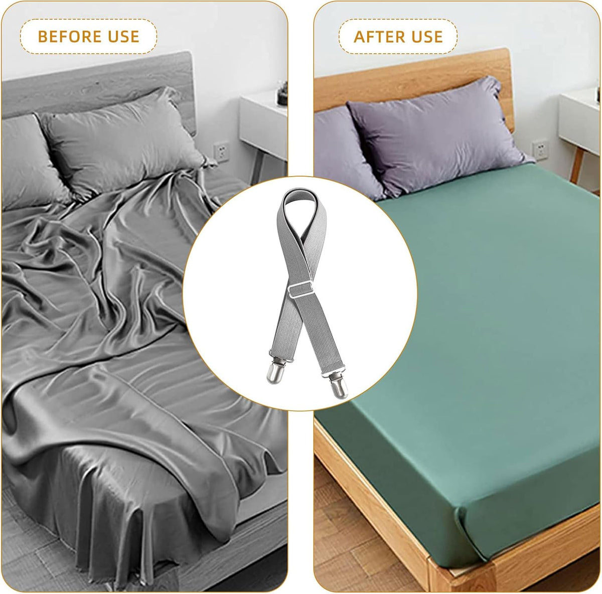 Adjustable Bed Sheet Straps Clips, Elastic Mattress Sheet Fasteners Holder and Suspenders, Grippers to Hold Sheet, Mattress, Sofa, Couch, Table Cloth, Ironing Board Cover, Black