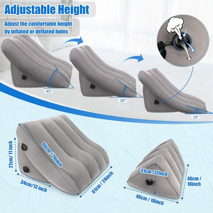 SAHEYER Inflatable Bed Wedge Pillow Set, 2 PCS Post Surgery Support Pillow for Back, Knees, Leg Pain Relief, Adjustable Sitting Pillows for Anti Snoring, Heartburn, GERD Sleeping (Grey)