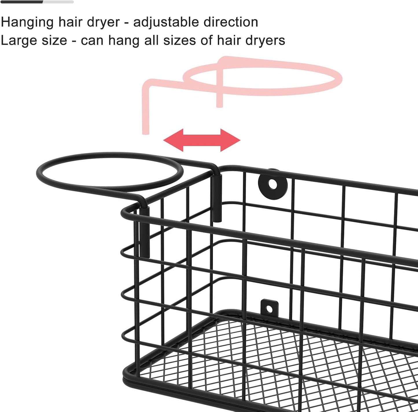 Wall-Mounted Hair Dryer Holder Styling Tool Organizer 4-Shelf Storage Wire Basket with Hook Heat Safe Rack for Hair-Straighteners,Curling Wands,Flat Iron,Cabinet Door Bathroom Kitchen White