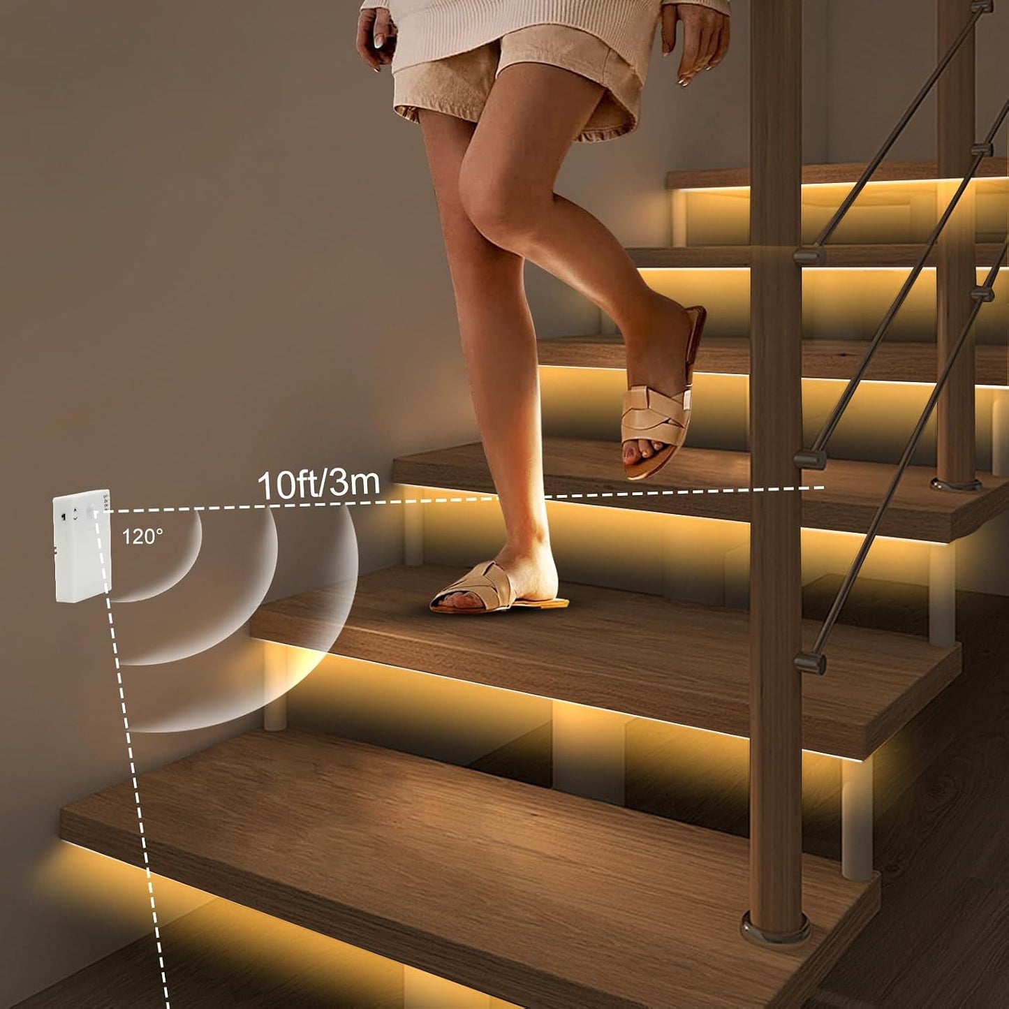 2 Pack Battery COB Motion Sensor Strip Lights with Day & Night Modes | 6.6Ft 640 LED Under Cabinet Flexible Tape Lights for Bedroom Kitchen Stair Shelf, 6000K Cool White