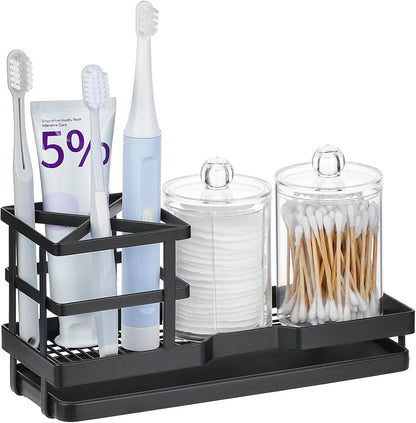 Toothbrush Holders for Bathrooms, 4 Slots Metal Tooth Brushing Organizer | Rustproof Electric Tooth Brush Toothpaste Holder with Drainage for Bathroom Countertop, White
