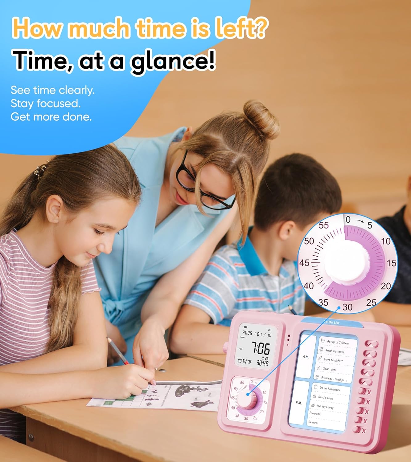 3-in-1 Visual Timer & ADHD Tool for Kids|Adults | Task Timer with Chore Chart Board, Visual Schedule for Kids Autism, Daily Checklist for Home, School, Classroom, Desk (White)