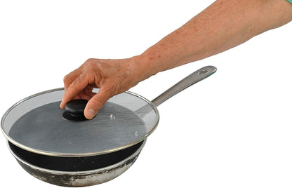 HOME-X Splatter Screen for Frying Pans, Anti-Splatter Lid with Stainless-Steel Mesh, Fry Pan Splash Guard, Set of 2, 11 ¼” Dia. and 9 ¾” Dia.