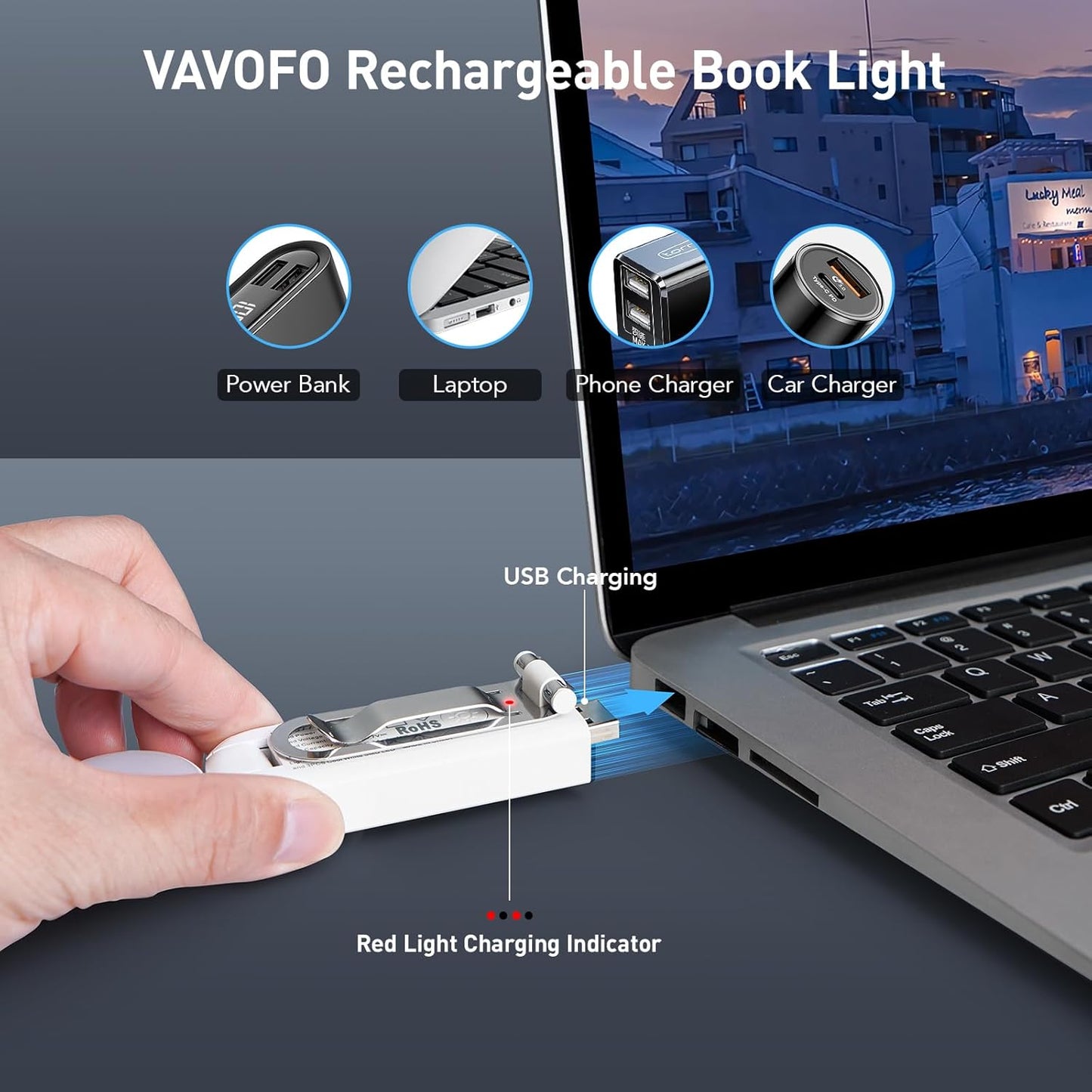 VAVOFO USB Rechargeable Bookmark Reading Light, Blue Light Blocking Amber LEDs for Bedtime Reading - Clip On, 9 Lighting Modes
