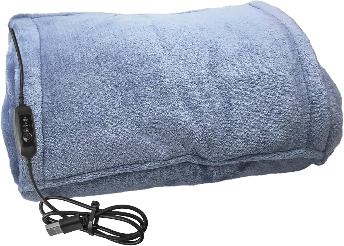 USB Heated Blanket, Heating Lap Blanket Throw, Wearable Soft Outdoor Cozy Travel Throw for Stadiums, Picnics, Travel, Camping, Hiking, and Wheelchair Use, Light Blue
