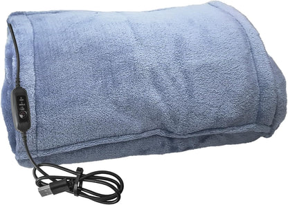 USB Heated Blanket, Heating Lap Blanket Throw, Wearable Soft Outdoor Cozy Travel Throw for Stadiums, Picnics, Travel, Camping, Hiking, and Wheelchair Use, Light Blue