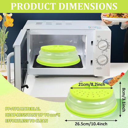 3 in 1 Microwave Splatter Cover 2 Pack Collapsible Food Cover for Food Heat Resistant Microwave Plate & Dish Cover with Handle Vented Silicone Splatter Guard Lid(Green)