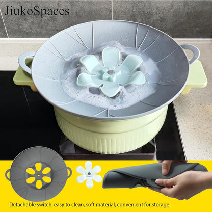 Spill Stopper Lid Cover, Boil Over Spill Stopper, Silicone Pot Lid, 10.24" Spill Stopper, Microwave Splatter Cover with Vents, Multi-Function Kitchen Tool (Yellow)