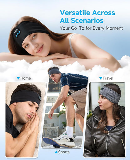 Perytong Sleep Headphones Bluetooth 5.4 Headband, Wireless Sleep Headphones with Ultra-Thin HD Stereo Speakers for Side Sleepers, Soft & Sweat Resistant Sport Headband for Yoga Travel Workout