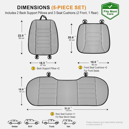kingphenix Car Seat Cushion with Back Support Pillow, Memory Foam, Black | Memory Foam Car Cushion for Long Driving, Truck, Office Chair, Tailbone and Lower Back Support