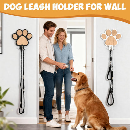 2-Pack Dog Leash Holder, Wooden Paw Wall Hooks for Entryway | Paw-shaped panels add playful pet decor, helping dog owners organize daily essentials without cluttering tables or floors