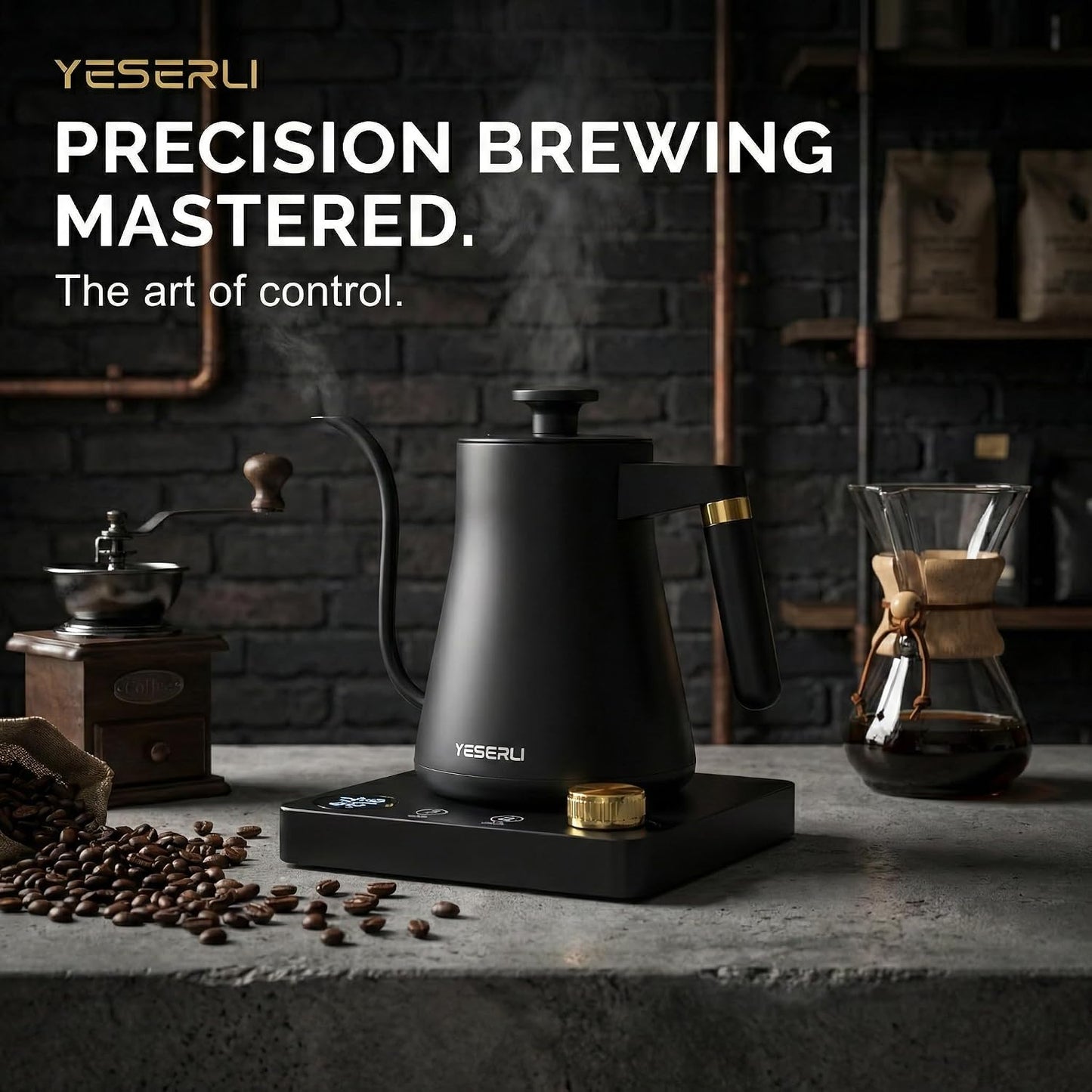 1.0L Gooseneck Electric Kettle with ±1℉ Temperature(104-212F) Control | Expert Brew Pour-Over Coffee & Tea,4 Temp Preset,12H Keep Warm,304 Stainless Steel Interior, 1200W Fast Boiling, Matte Black
