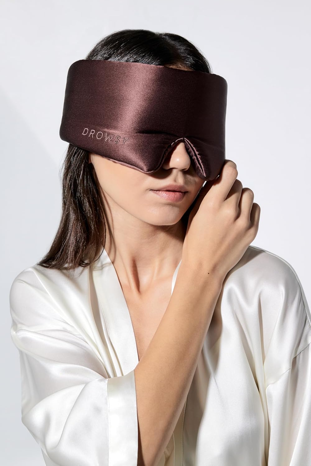 DROWSY Silk Sleep Mask - Face-Hugging, Padded Cocoon for Luxury Sleep in Total Darkness - 100% Pure Mulberry Silk, Skin-Hydrating & Adjustable (Midnight Blue)