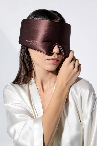 DROWSY Silk Sleep Mask - Face-Hugging, Padded Cocoon for Luxury Sleep in Total Darkness - 100% Pure Mulberry Silk, Skin-Hydrating & Adjustable (Midnight Blue)